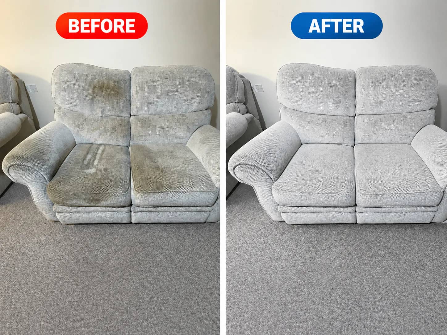 Fabric sofa before and after cleaning
