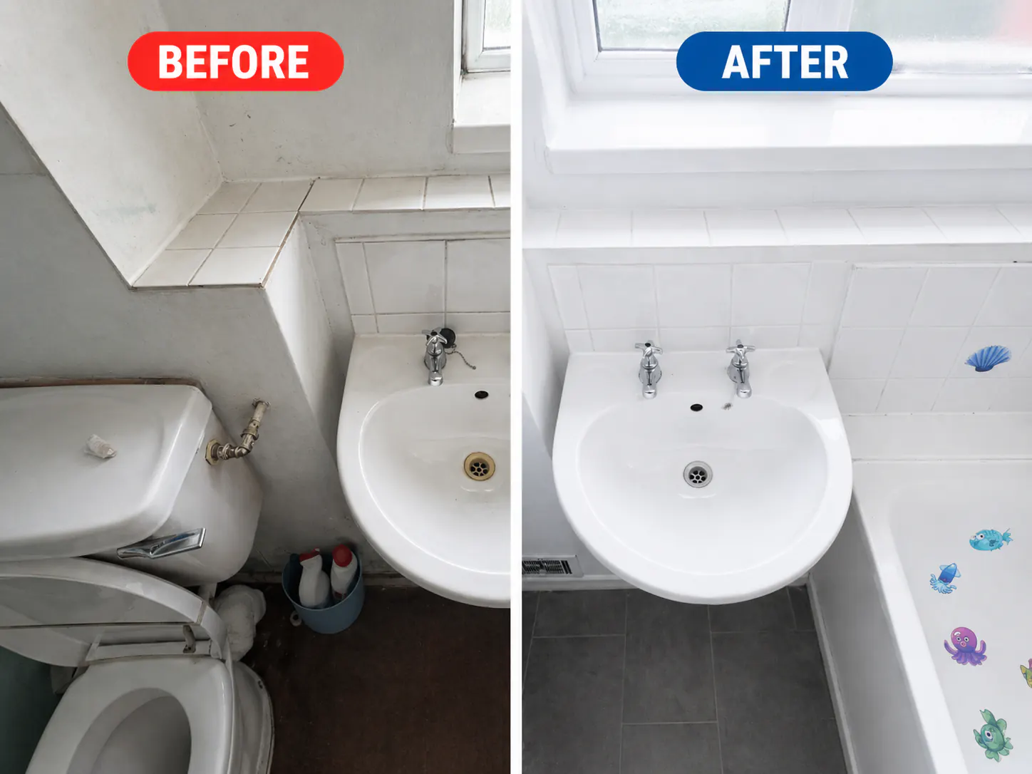 Small bathroom before and after cleaning